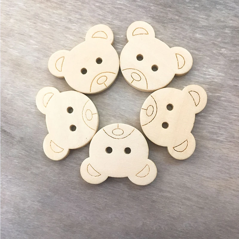 DIY Decorative Bear Wooden Buttons Natural Teddy Bear 2Holes Wood Sewing accessories Buttons for clothing Children for Charms