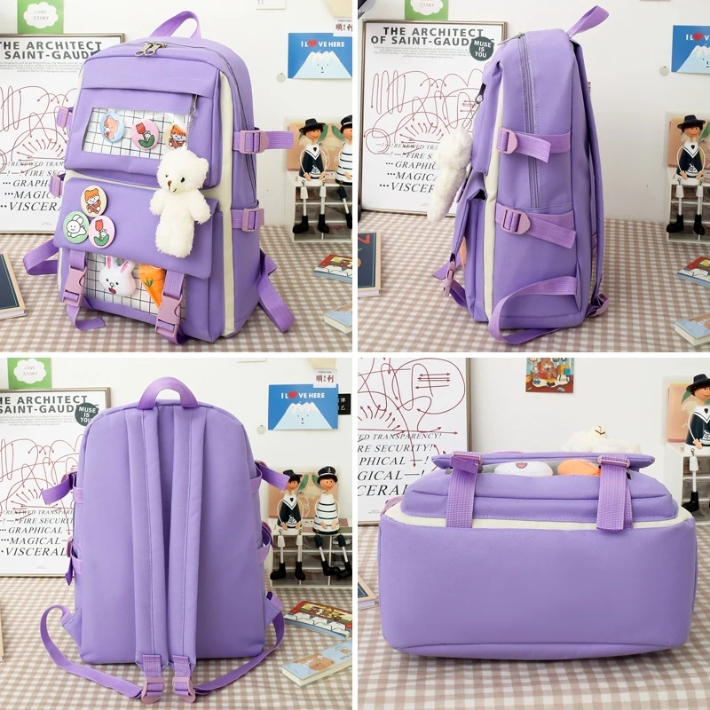 Backpack 4 Piece Set High School Backpack Bags for Teenage Girl 2021 Canvas Fashion Travel Women Bookbags Teen Student Schoolbag