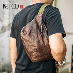 Gland TOO-Sac à bandoulière en cuir de vache froissé fait à la main, sac de poitrine décontracté, sac de sport rétro, couche de tête, tendance