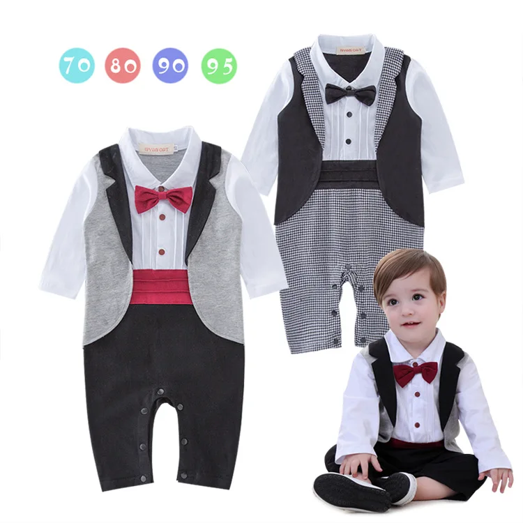 

LOLANTA Baby Boys Gentleman Onesie Romper Tuxedo Jumpsuit Wedding Suit with Bowtie Black Red 3-12 Months