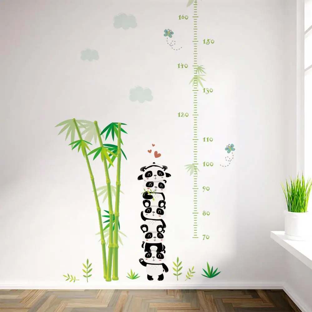 Cute Panda Bamboo Wall Sticker Measuring Height Kids Room Decor Decals Baby Bedroom Living Room Background Decoration Wallpaper