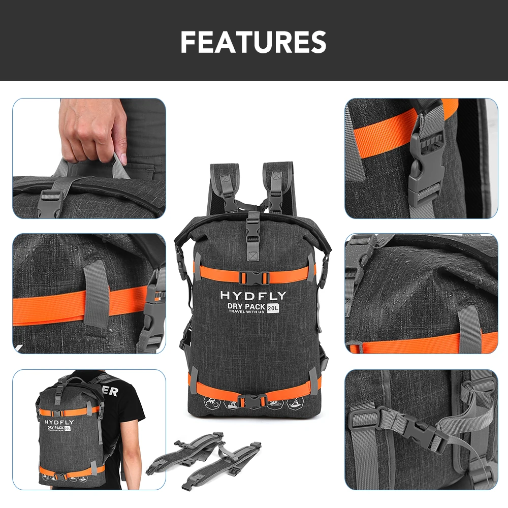 Outdoor Waterproof Dry Bag River Trekking Floating Roll-top Backpack Drifting Swimming Water Sports Dry Bag 10L / 15L / 20L