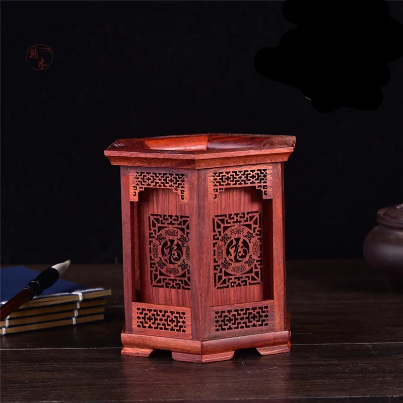 Novel and Funny Toy Scarlet Acid Branch Square Hollow Carving Pen Holder Solid Wood Ornaments Chinese Style Office Gifts