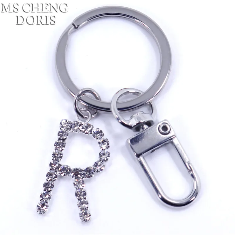 Letter Pendant Keychain Crystal Rhinestone Alphabet Key Ring Initial Capital Letter A-Z Jewelry Chain Unisex Key Chain Gifts