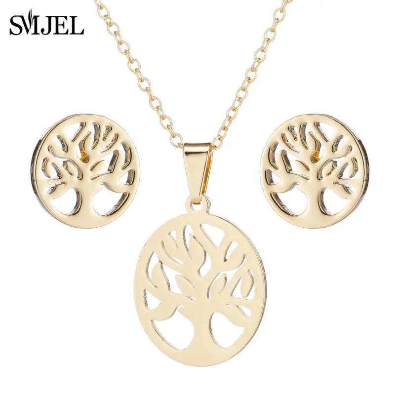 Women's Stainless Steel Coconut Tree Necklace & Earrings Set