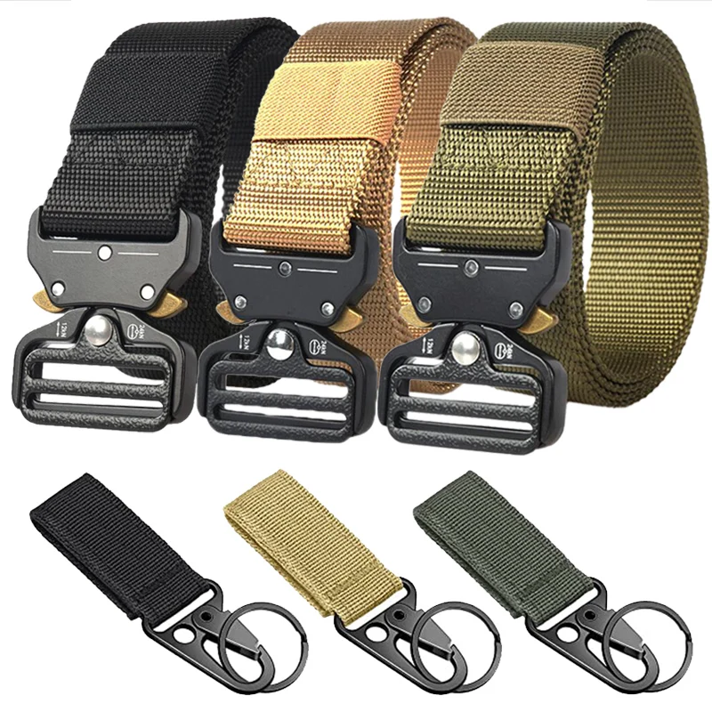 Tactical Belt Military Style Belt Riggers Belts for Men Heavy-Duty Quick-Release Metal Buckle with 2 Extra Molle Key Ring Holder