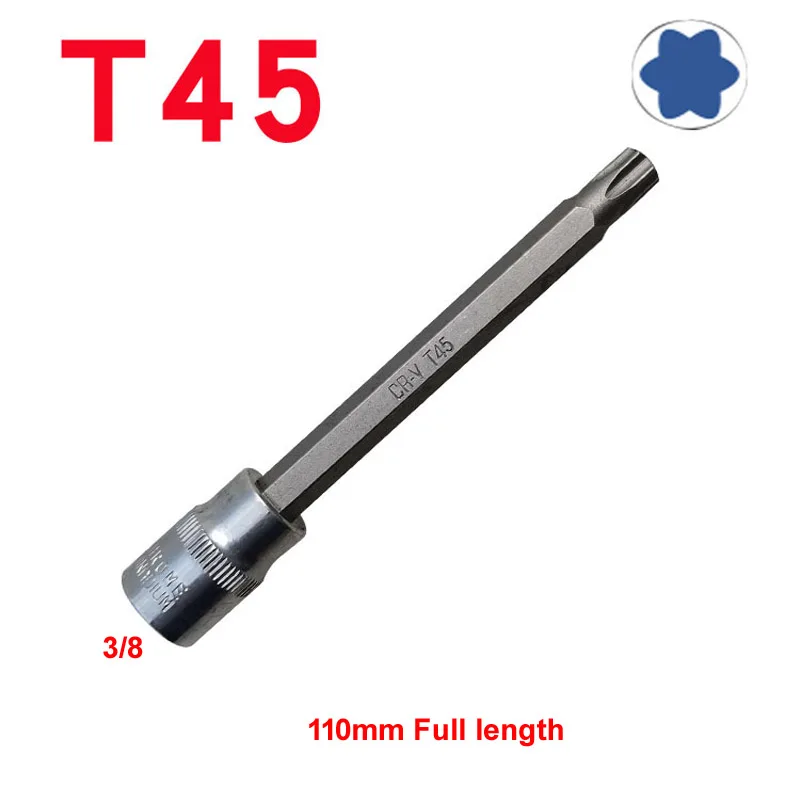 1pcs 110mm Extra Long Spanner Tamper Proof Torx Star Bit Socket Nuts 3/8 Inch Square Impact Driver Wrench Tool T30 T40 T45 T50