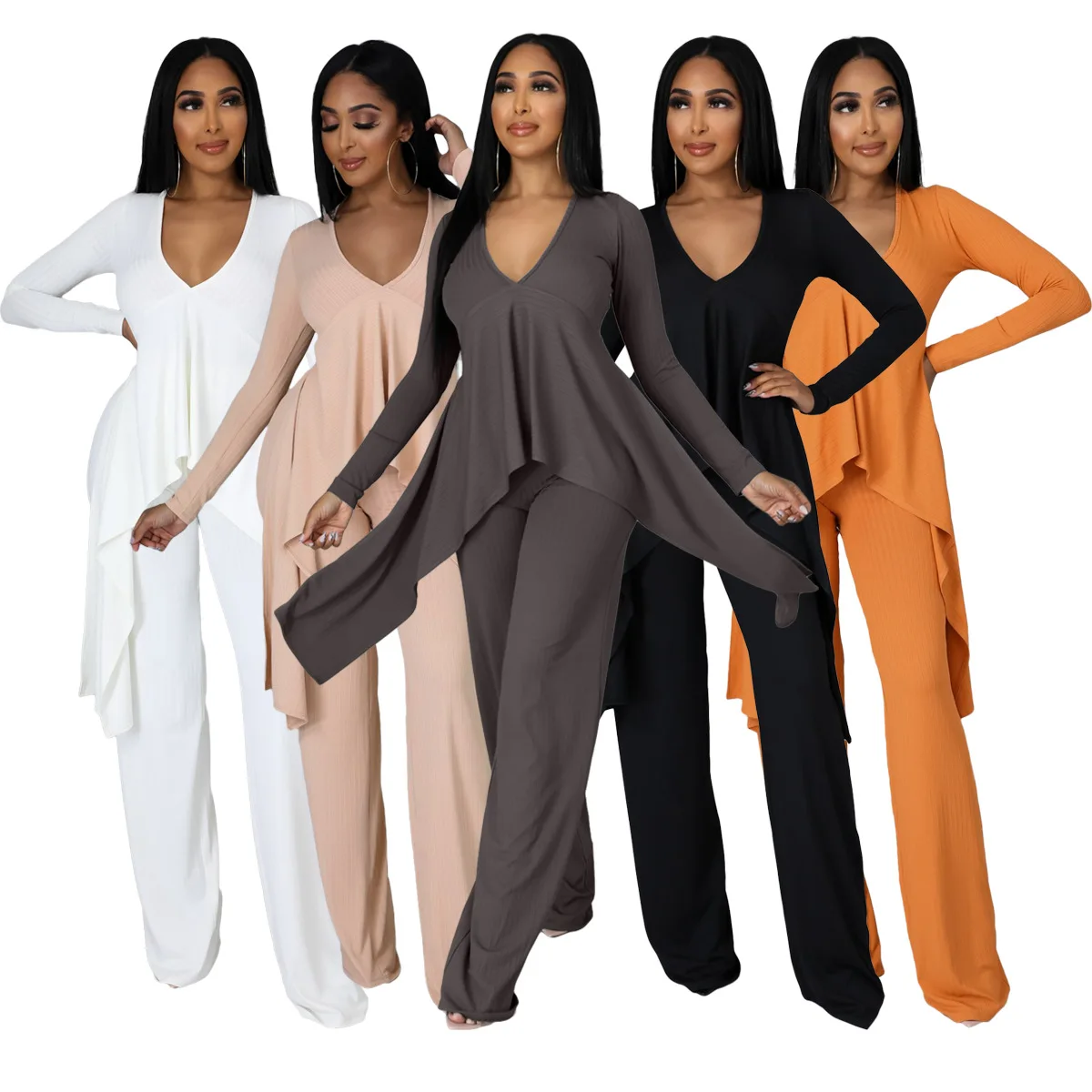 

autumn 2 two piece sets women outfits women pants sets V Neck tops women 2021 casual wholesale tracksuit female pants suits