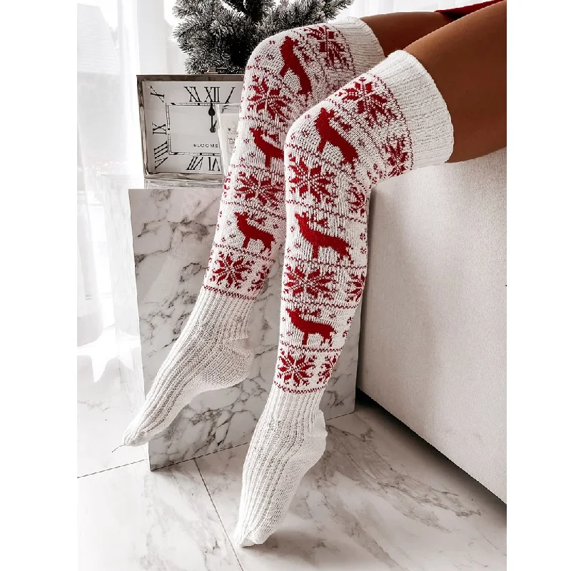 Christmas Stockings Women\'s Long Knitted Stockings for Girls Ladies Women Winter Knit Socks Thigh High Over The Knee Socks