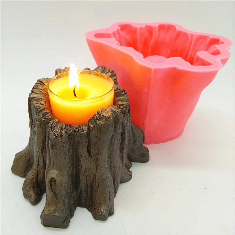 Stump candle holder silicone mold concrete mold handmade diy resin plaster chocolate candle mold free shipping