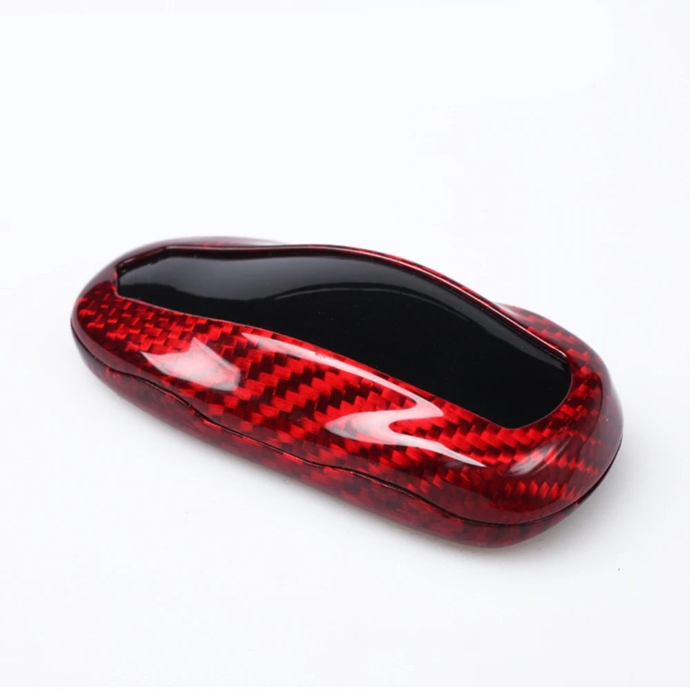 

For Tesla Model 3 S-X 2016-2019 Auto Smart Remote Key Fob Case Shell Cover Red Black Real Carbon Fiber Keychain Bag Cap Bezel