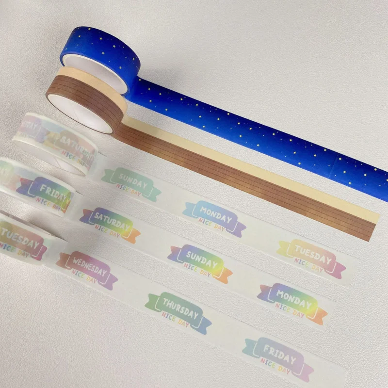 A Week Gradient Color Ribbon Washi Tape Children DIY Creative Sealing Sticker Notebook Masking Decorative Tape 3m Stationery