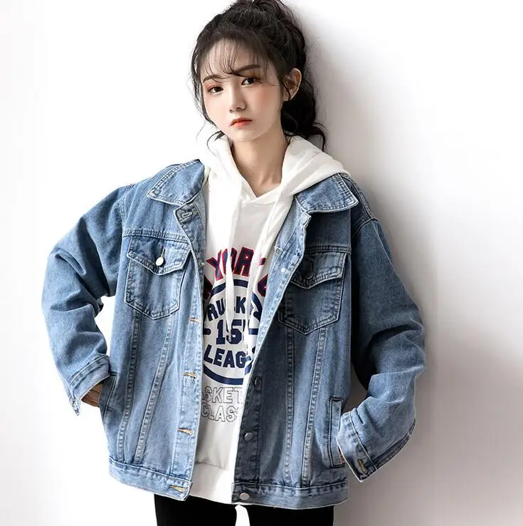 Hot 2020 autumn new retro blue denim jacket female loose plus size female jacket BF wind blouse