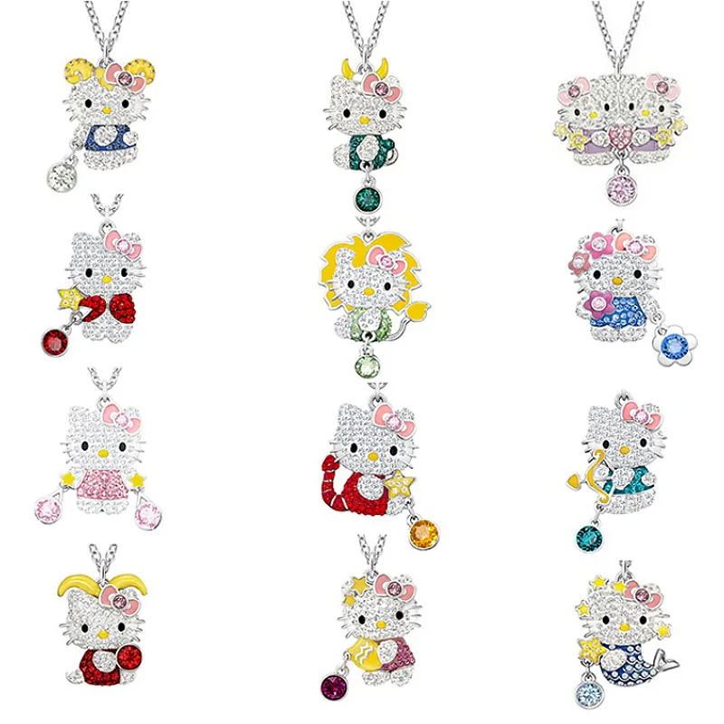 

Kawaii Hellokitty Twelve Constellations Necklace Libra Kitty Cat Aries Virgo Scorpio Pendant Girl Clavicle Jewelry Sweater Chain