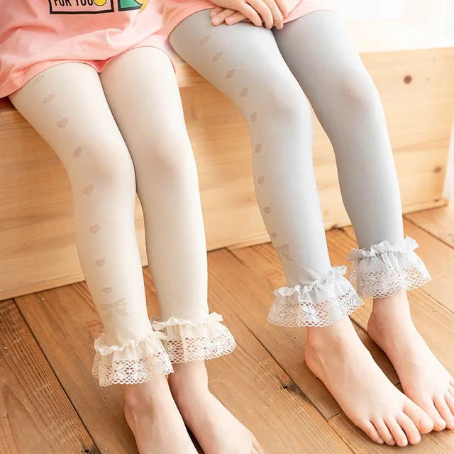 

Summer thin lace girls leggings children nine-point pants velvet anti-snagging casual fashion cute super stretch kids leggings