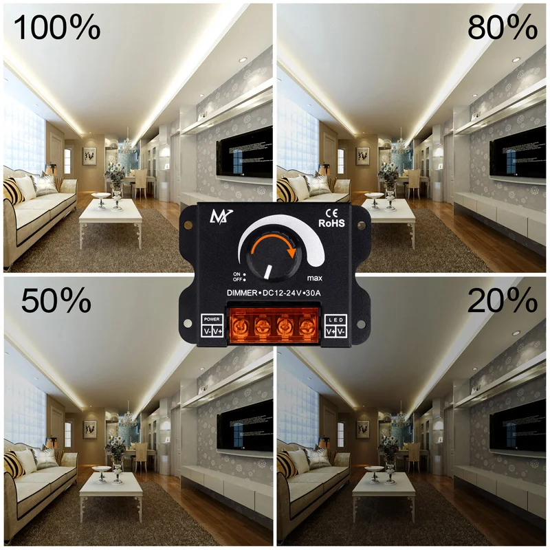 Regolatore di tensione regolabile del regolatore 30A del commutatore Dimmer del LED di DC12V-24V per illuminazione principale Dimmer della lampada