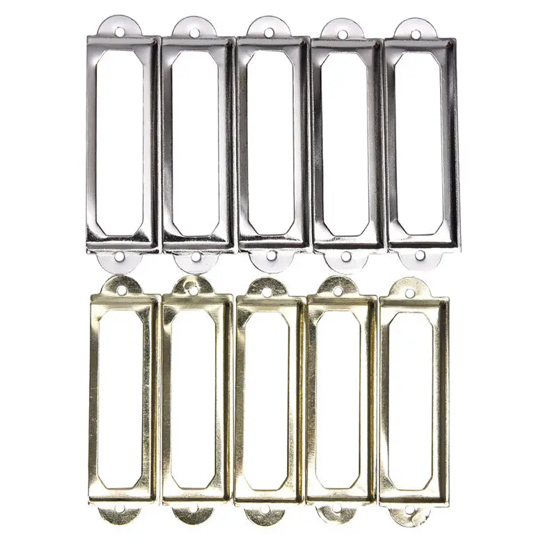 10 Pcs Antique Brass Metal Label Pull Frame Handle File Name Card Holder For Furniture Cabinet Drawer Box Case Bin