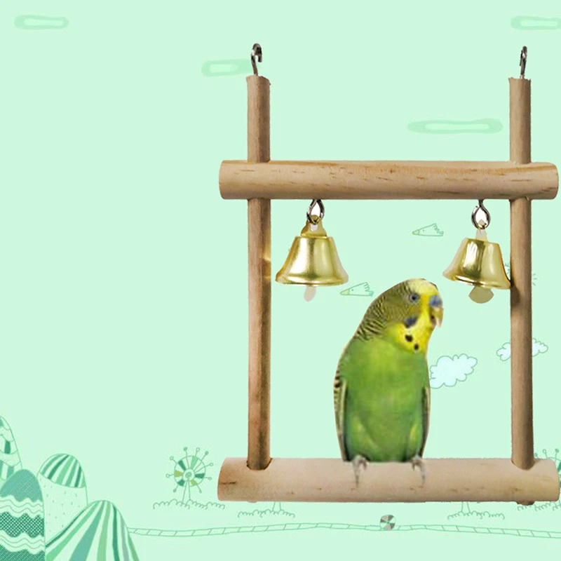 8 Packs Bird Parrot Swing Hanging Toy,Natural Wood Bell Bird Cage Toys For Parrots Parakeets Cockatiels Finches Budgie Parrots