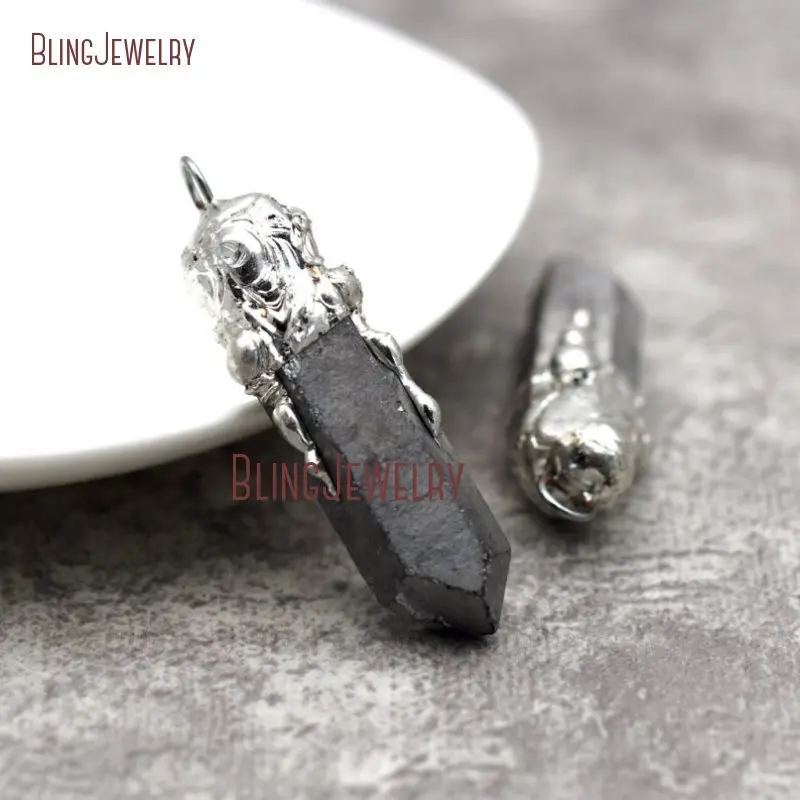 Raw Rough Crystal Point Pendant  Solder Claw  Stick    Texture Witchy jewelry Esoteric Occult PM29184