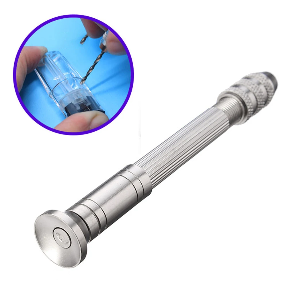 DIY งานไม้เจาะเครื่องมือโรตารี่คู่มืออลูมิเนียม Micro เจาะมือ Non-Slip Handle 10Pcs เจาะ Bits
