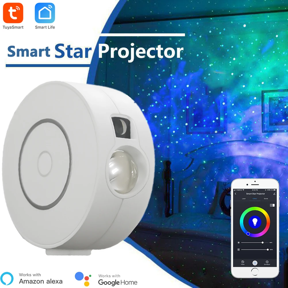 

Tuya Smart Star Projector WiFi Laser Starry Sky Projector Waving Night Light Led Colorful APP Wireless Control Alexa Compatible