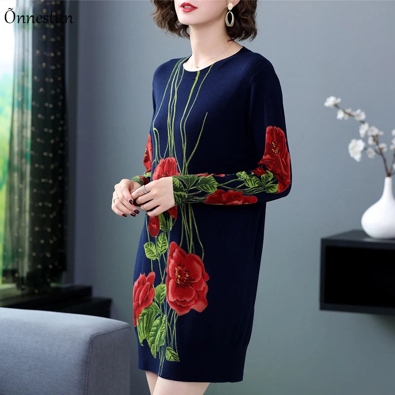 floral embroidered sweater dress Cozy Petals Floral-Embroidered Mini Sweater Dress Oatmeal / M