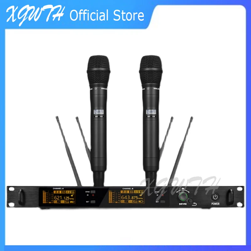 

200 Channel True Diversity UHF Wireless Karaoke Microphone System with 2 Headheld Lavalier Headset Mic Audio DJ Stage Microfone