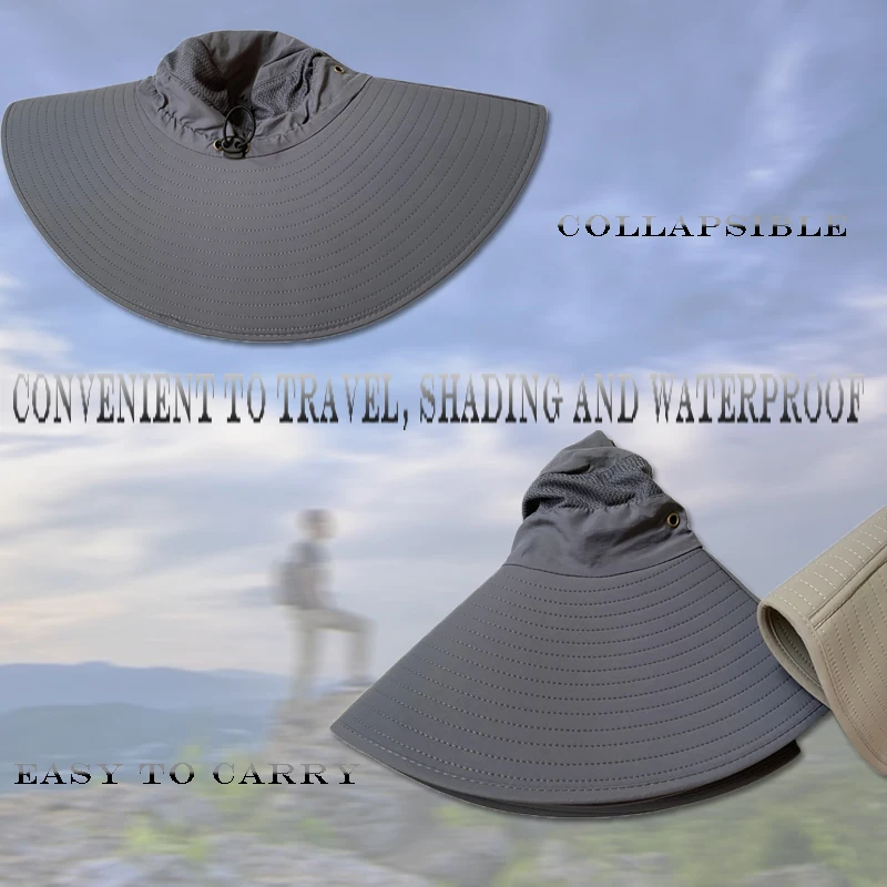 K114Panama Men\'s Hat Big Brim Bucket Hat Fashionable Outdoor Climbing Fishing Hat Sunscreen Mesh Breathable Cap Summer