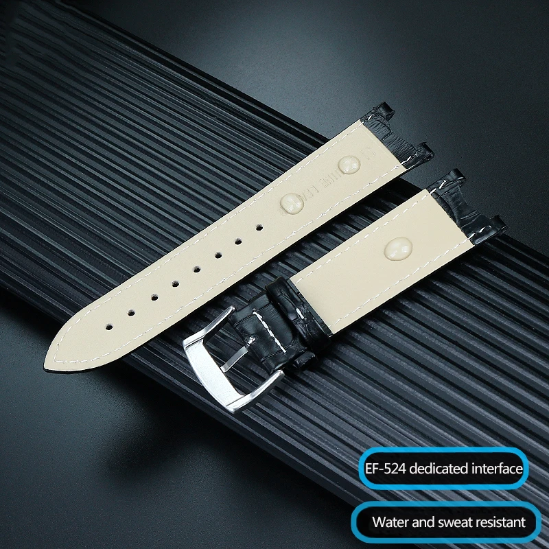 Genuine Leather Watch Band For CASIO Edifice EF-524 EF-524D Cowhide Strap Bracelet Men Watchband Pin or Butterfly Clasp EF524