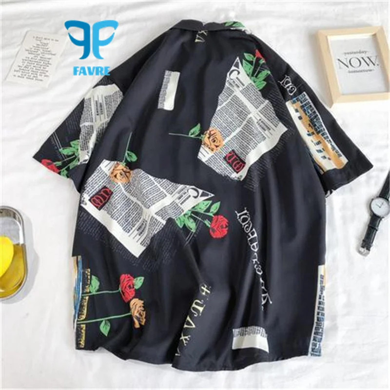 FAVRE Casual Shirts Summer Men Short Sleeve Fashion Shirt Printed Chiffon Breathable CHIC