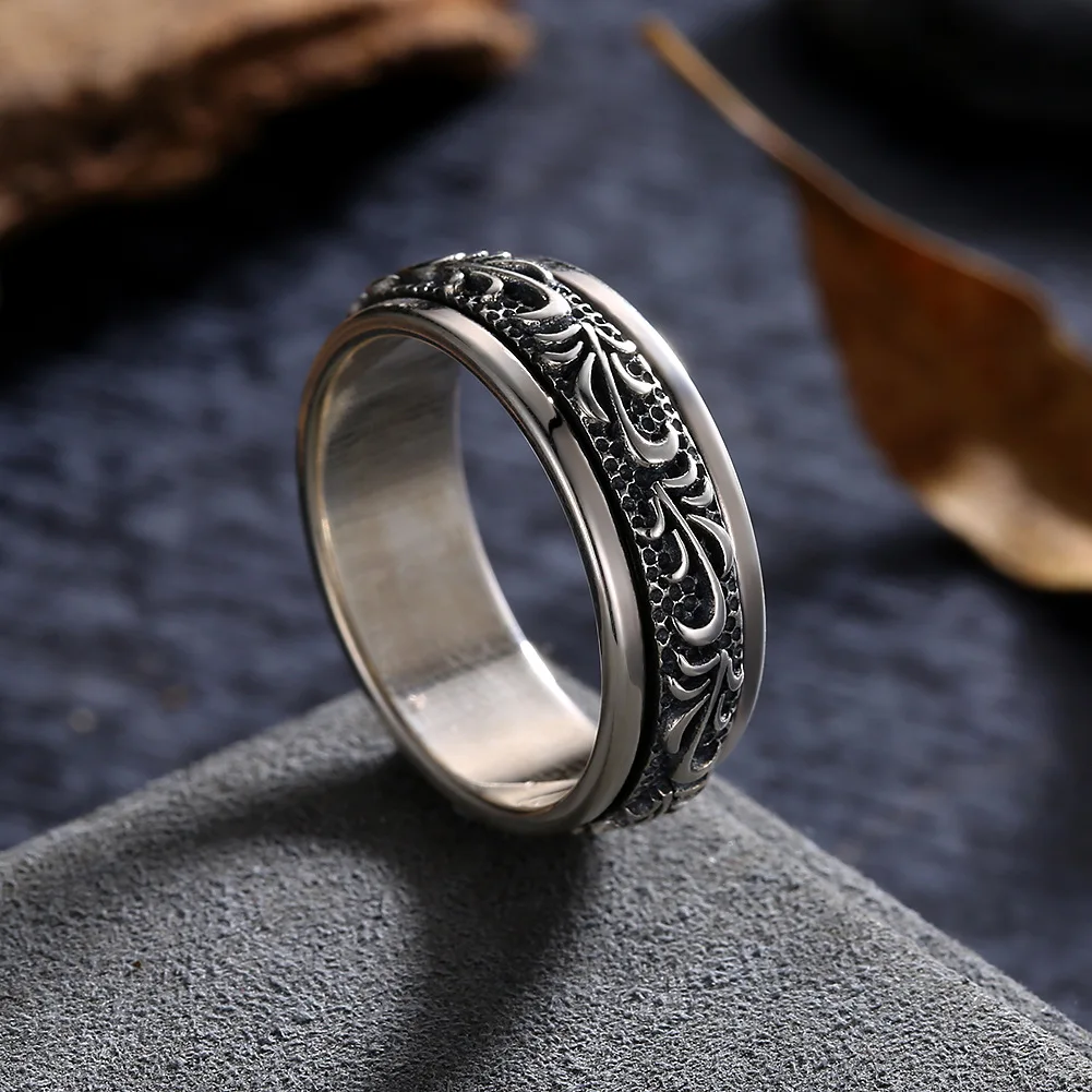 BOCAI New Real S925 Pure Silver Fashionable And Exquisite Fashion Jewelry Punk Retro Style Men's Ring Good Luck
