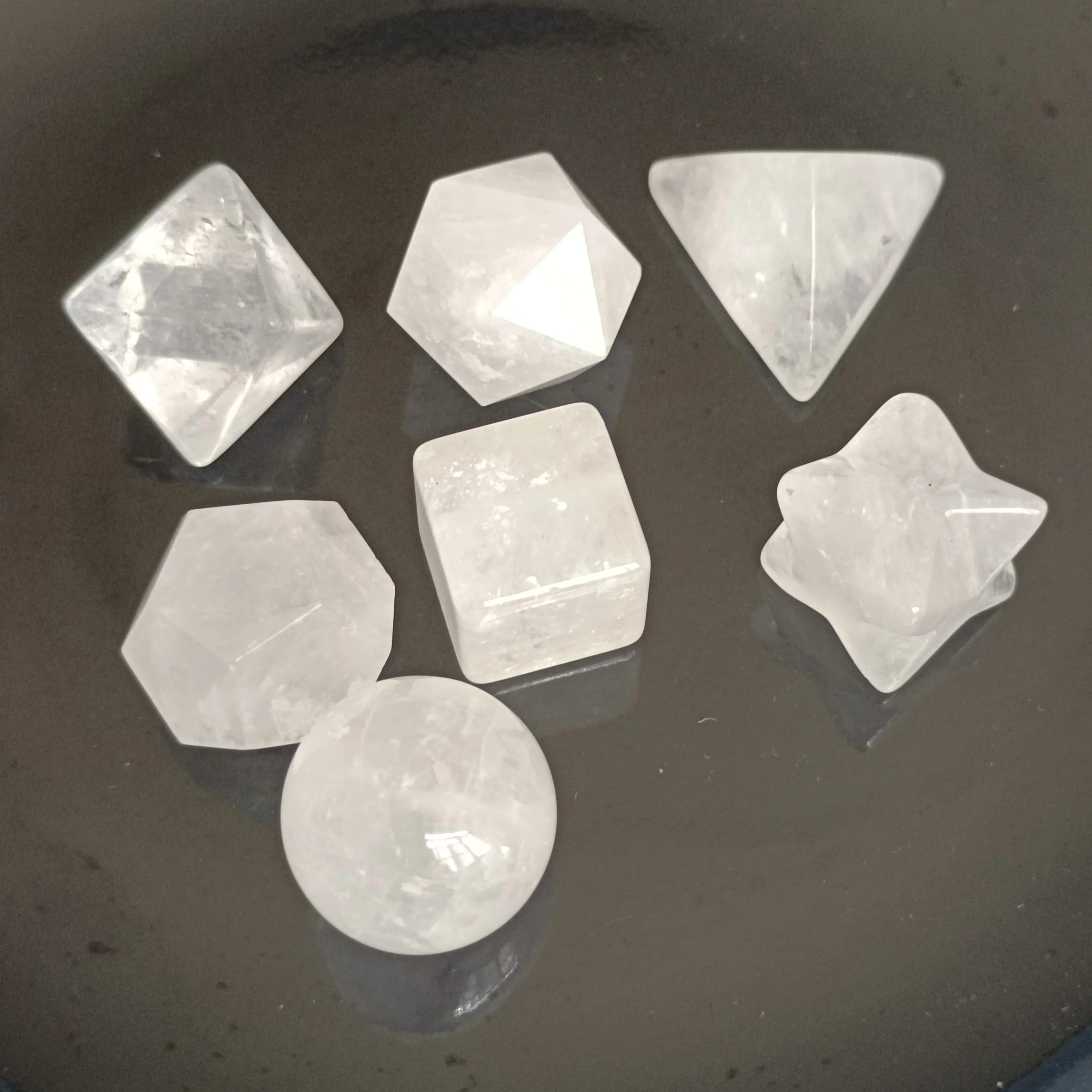 

Seven Chakras Platonic Solids Reiki Energy Healing Stone Beads Sacred Geometry Flower of Life Merkaba natural white Crystals
