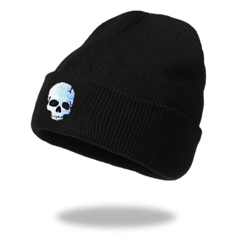 Unisex Winter Acrylic Cartoon Skull Embroidery Knitted Windproof Warm Beanies Cap Men Women Punk Hip Hop Outdoor Cold Hat W137