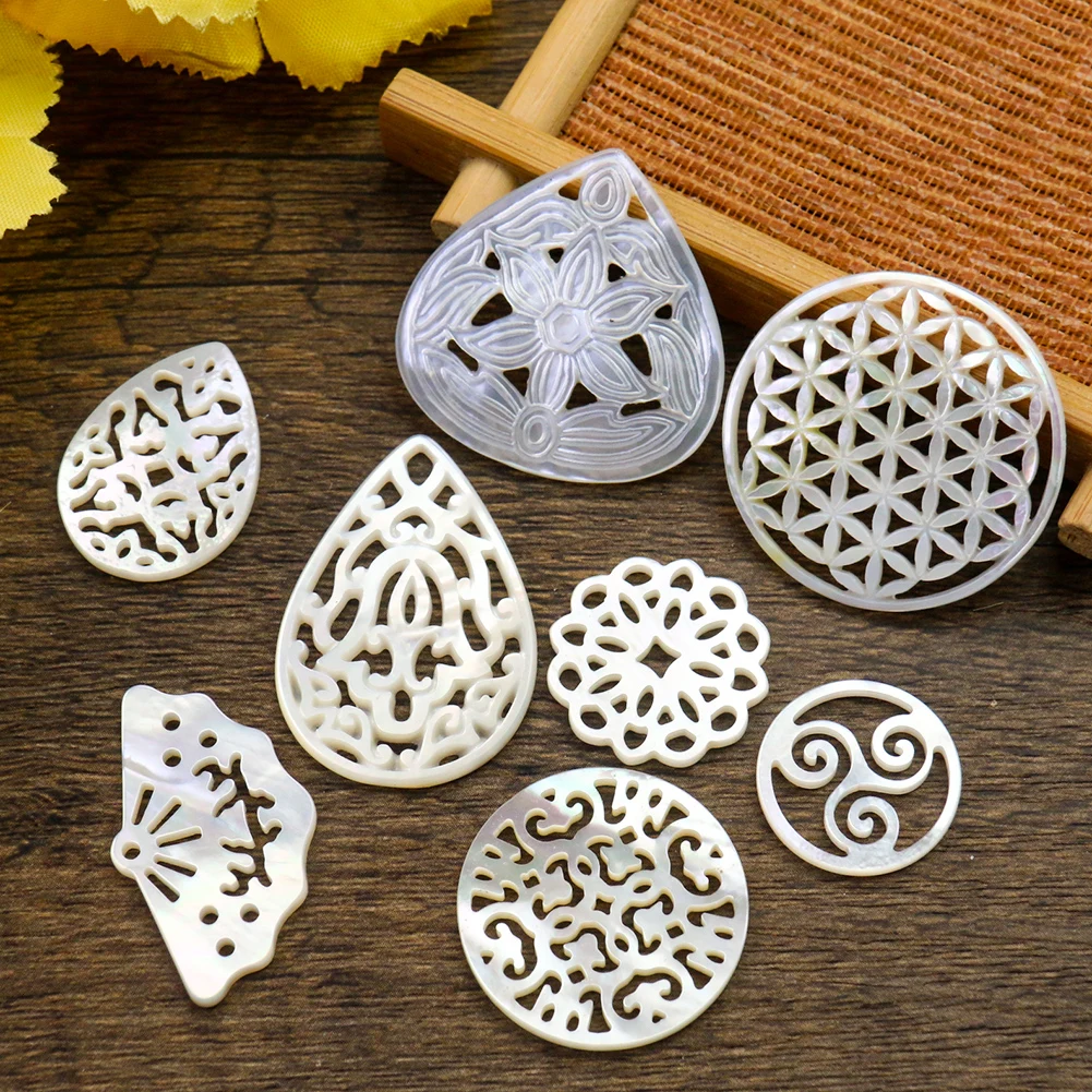 Naturalny wisiorek z muszli z masy perłowej kropla wody Hamsa Charms do tworzenia biżuterii Handmade naszyjnik DIY biżuteria znalezienie akcesoriów