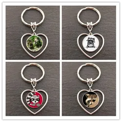 New Little Raccoon Pendant Keychain Charm Jewelry Animal Picture Heart  Glass Pendant Keychain Men's and women's jewelry gifts