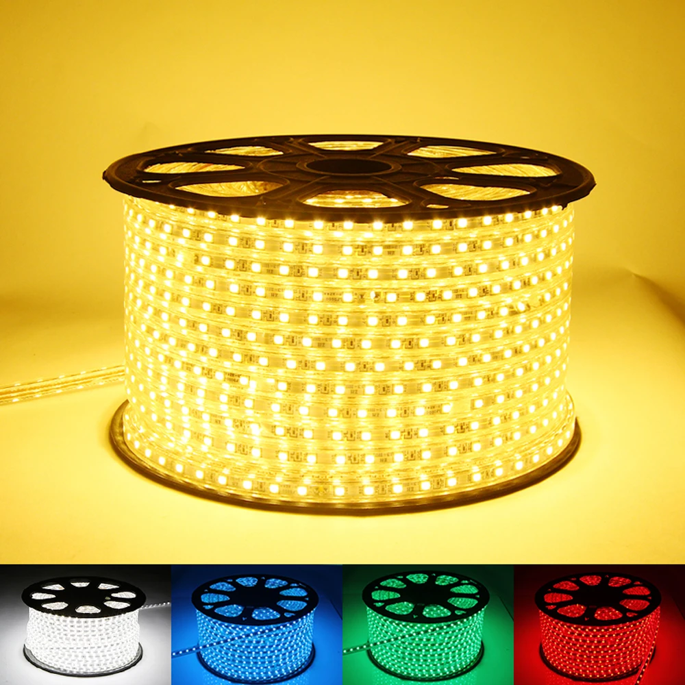 

100M Waterproof Ac 110v 220v 5050 Flexible Smd Ruban Rgb Led Strip Light Lights 60leds/m 14.4w/m Led String Lighting