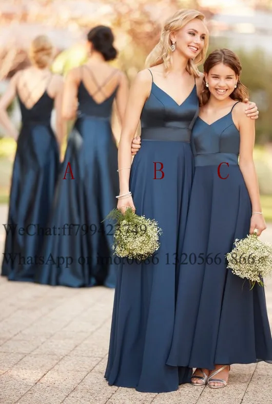 Vestido De dama De honor De línea a para mujer, traje largo entrecruzado, Espalda descubierta, cuello en V, para boda y fiesta, Color Azul Marino