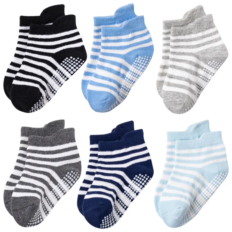 6 Pairs/lot 0 to 5 Years Anti-slip Non Skid Ankle Socks With Grips For Baby Toddler Kids Boys Girls All Seasons Cotton Socks