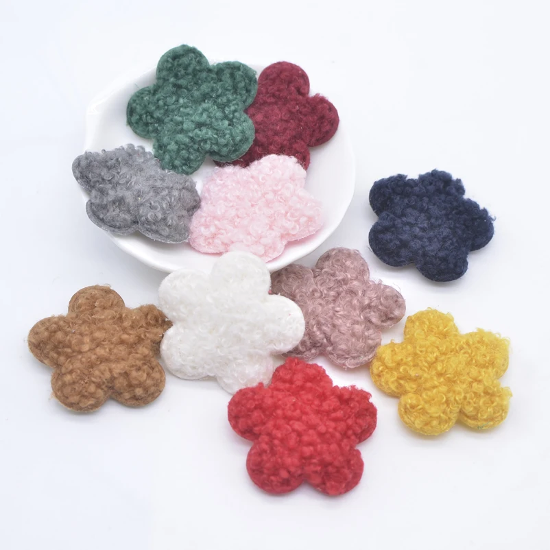 10Pcs 38mm Soft Plush Padded Patches Flower Appliques for DIY Clothes Crafts Hat Bag Gloves Socks Sewing Accessories Patches