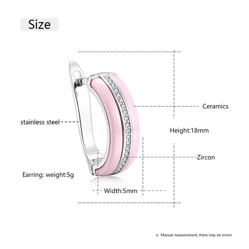 Fashion Ceramic Wedding Earring U Shape Clip Up Cubic Zirconia For Women Ear Jewlery Black White Pink Health Ceramic Zirconia