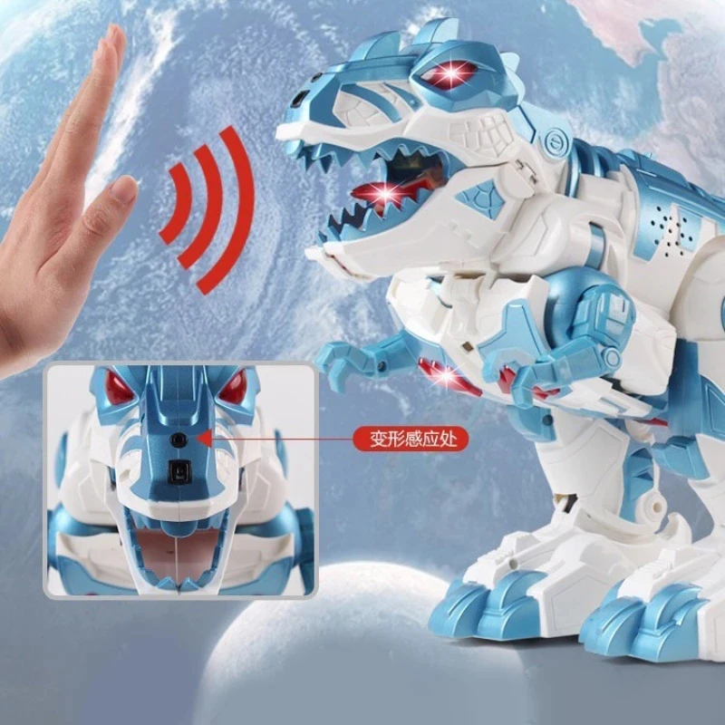 RC Deformation Dinosaur One-Key Deformation Robot Light Music Children's Electric Educational Dinosaurs Toy  English Version