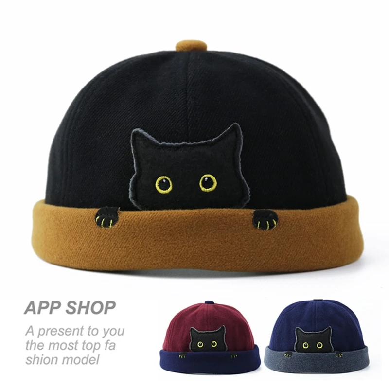 winter hat for women hip hop yuppie landlord hat cat without eaves curling retro trend beanie hat hit color street melon hat