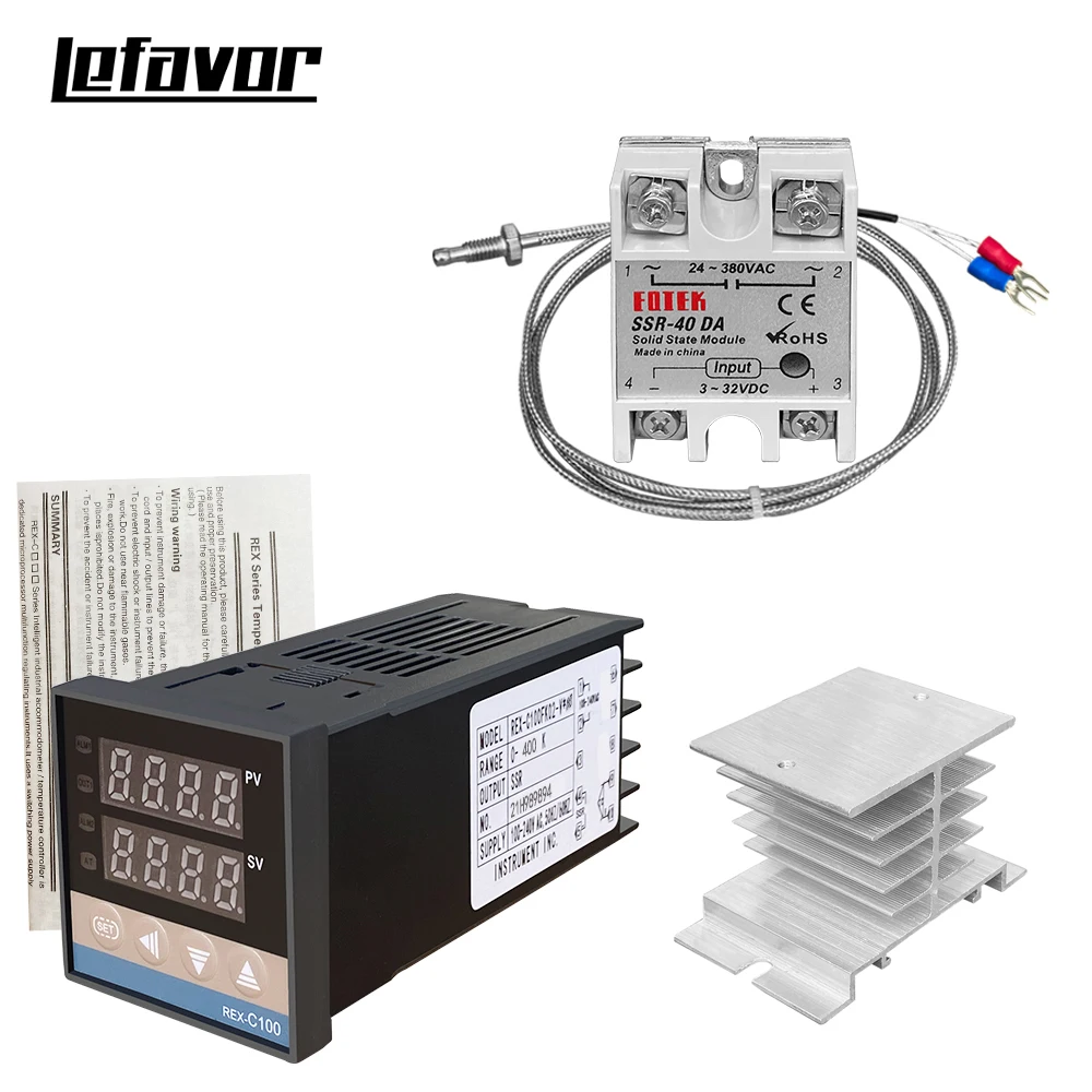 digital thermostat  temperature controller SSR output  K type  thermocouple sensor SSR 40DA solid relay sensor REX-C100