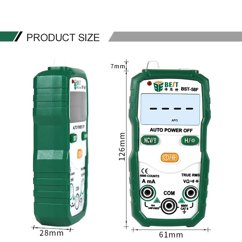 Multímetro Digital de rango automático con pantalla LCD, medidor de resistencia de corriente de voltaje CA/CC, probador de frecuencia de capacitancia, BST-58F
