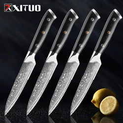 XITUO Damascus steel steak knife G10 handle knife set home dinner knife professional high quality Damascus knife