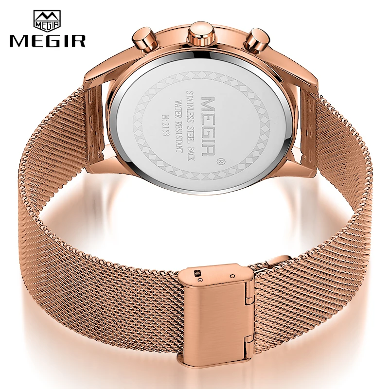 Megir 2022 Nieuwe Heren Horloges Business Roestvrij Stalen Band Waterdicht Quartz Horloge Mannen Chronograph Luxe Sport Mannelijke Horloge