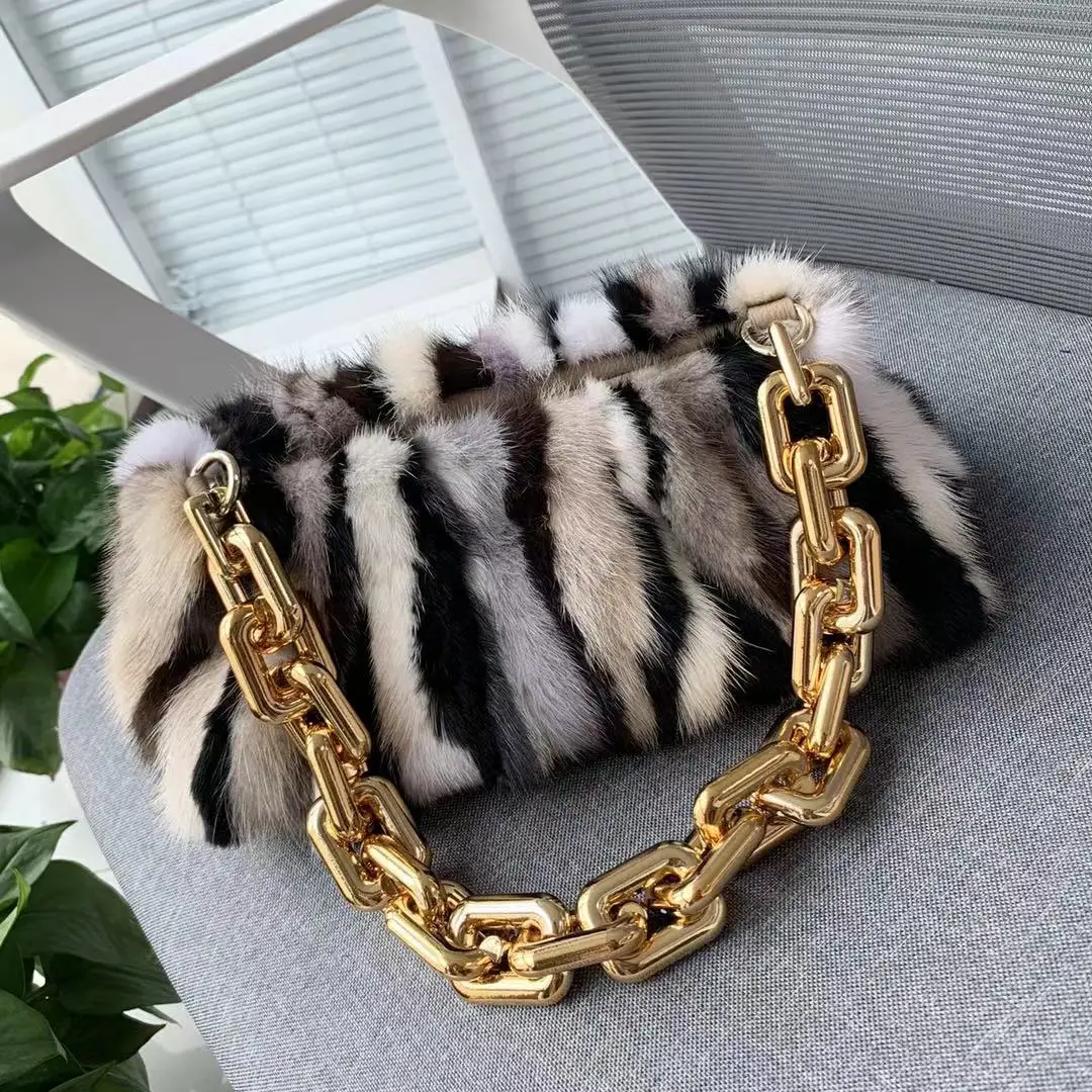 Fashion Winter Real Rabbit Fur Mink Fur Bag Luxury Chain Messenger Shoulder Female Tote Bag Women's Handbag Evening Party Clutch