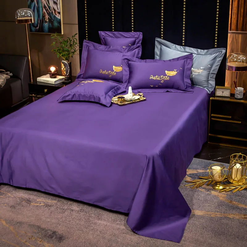 2021 Four-piece bedding simple cotton double household bed sheet quilt cover embroidered twill comfortable bedding purple color