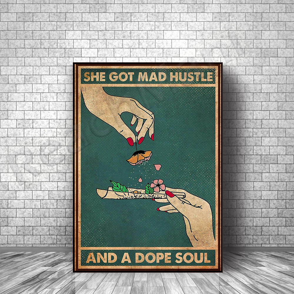 

She Got Mad Hustle and A Dope Soul poster, hippie wall art psychedelic decoration, hippie art, hippie gifts