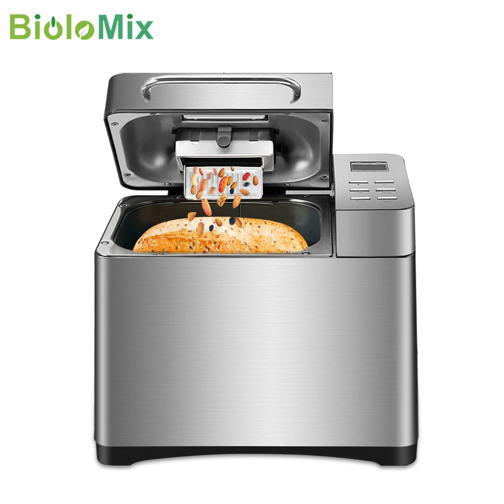 BioloMix-máquina de pan automática de acero inoxidable, 19 en 1, con 3 tamaños de pan, dispensador de frutas y nueces